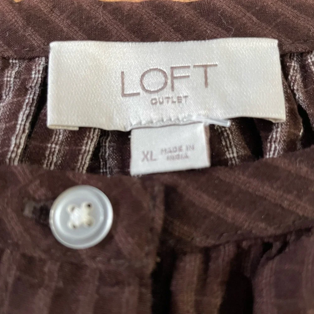 NWT Loft XL Brown Button Up Floral Woven Lightweight Blouse Cottagecore Boho